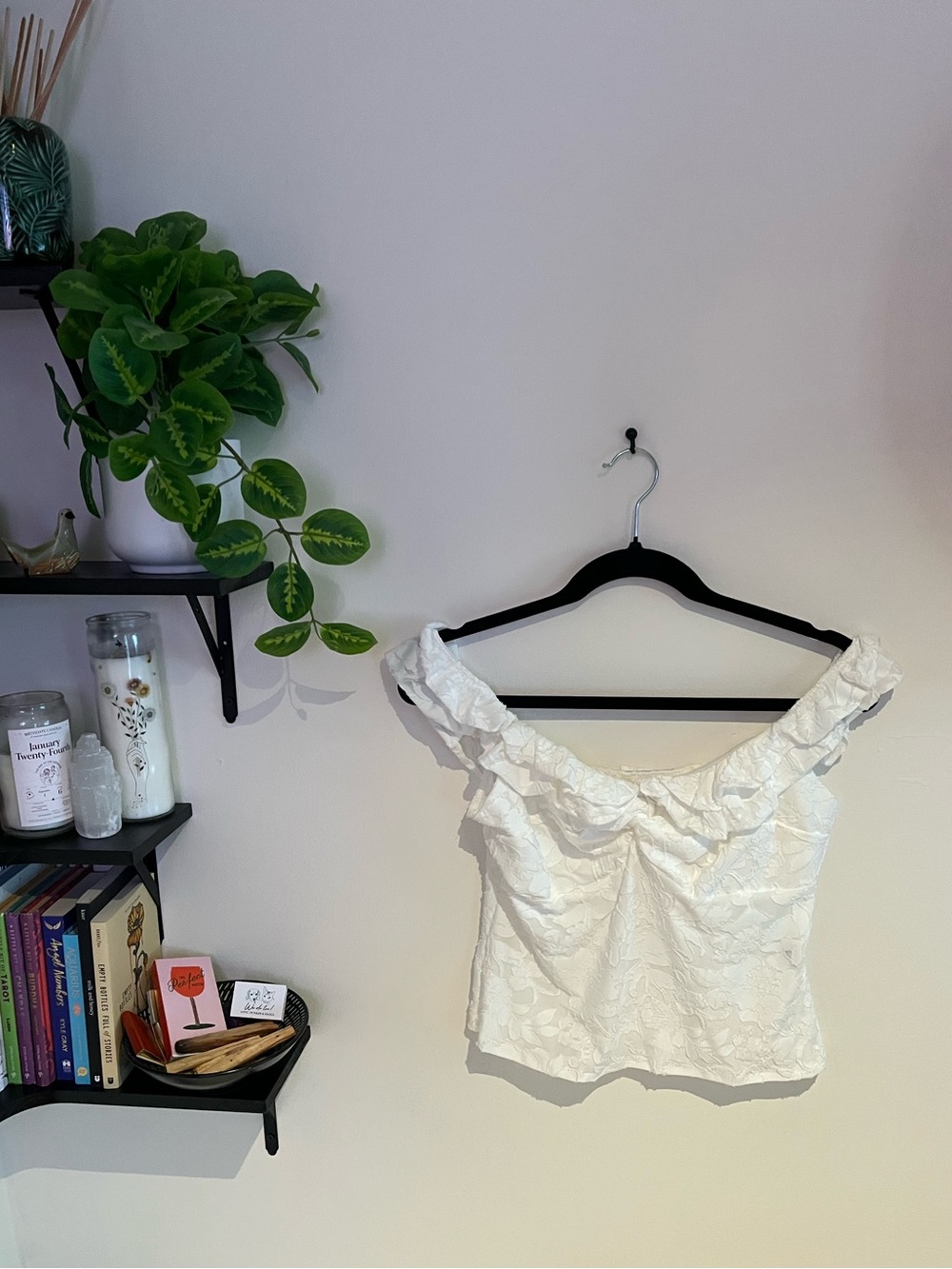 White Off-Shoulder Ruffle Texture Top